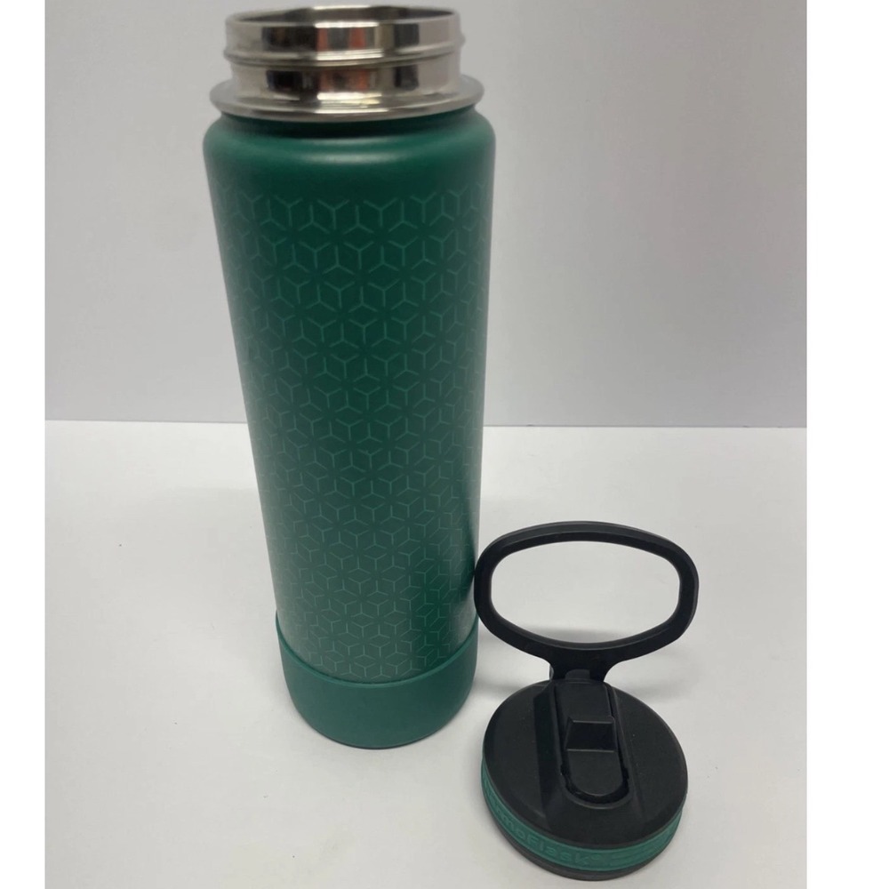 ThermoFlask 24oz Insulated Stainless Steel Water Bottle Green Geometric Pattern